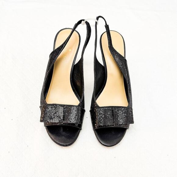 Kate Spade Glitter Shimmering Bow Accent Slingback Heel Black Size 8.5 - Picture 1 of 8